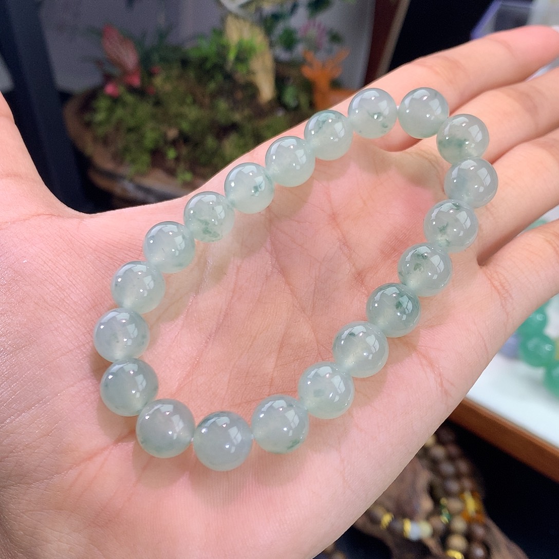 翡翠未镶嵌手链冰飘绿花手串