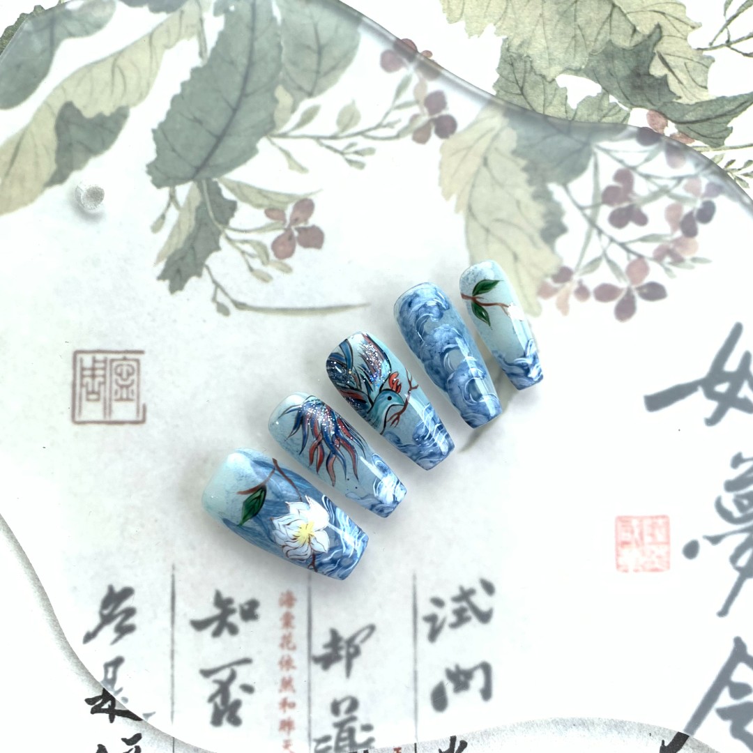【岁稔不歇-精卫填海】原创手绘国风出街日常显白超好看新款穿戴甲