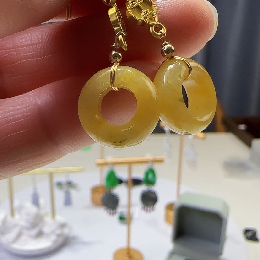 翡翠耳饰未镶嵌天然缅甸a货翡翠