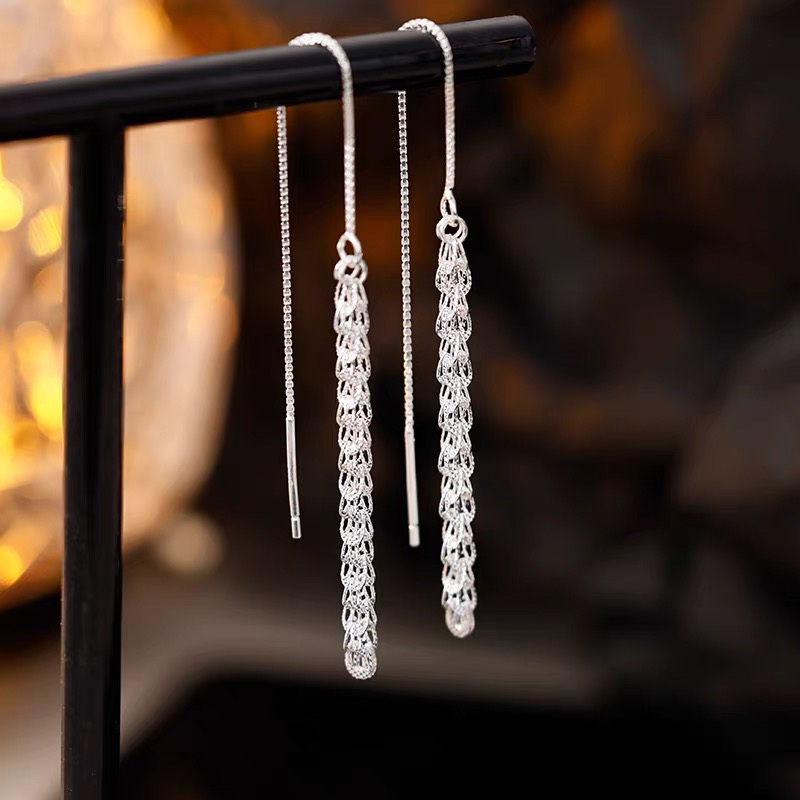 足银耳饰 设计感通用日韩原创设计长款气质女耳钉网红耳环耳饰