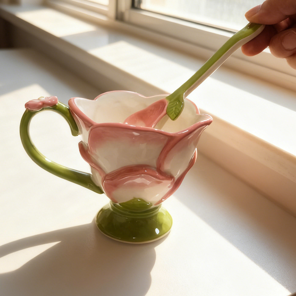 陶瓷-彩色莲花高脚杯+勺