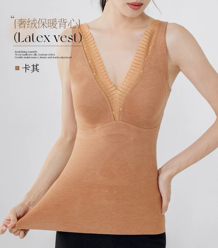 瑕疵！女士冬季V领带胸垫发热背心