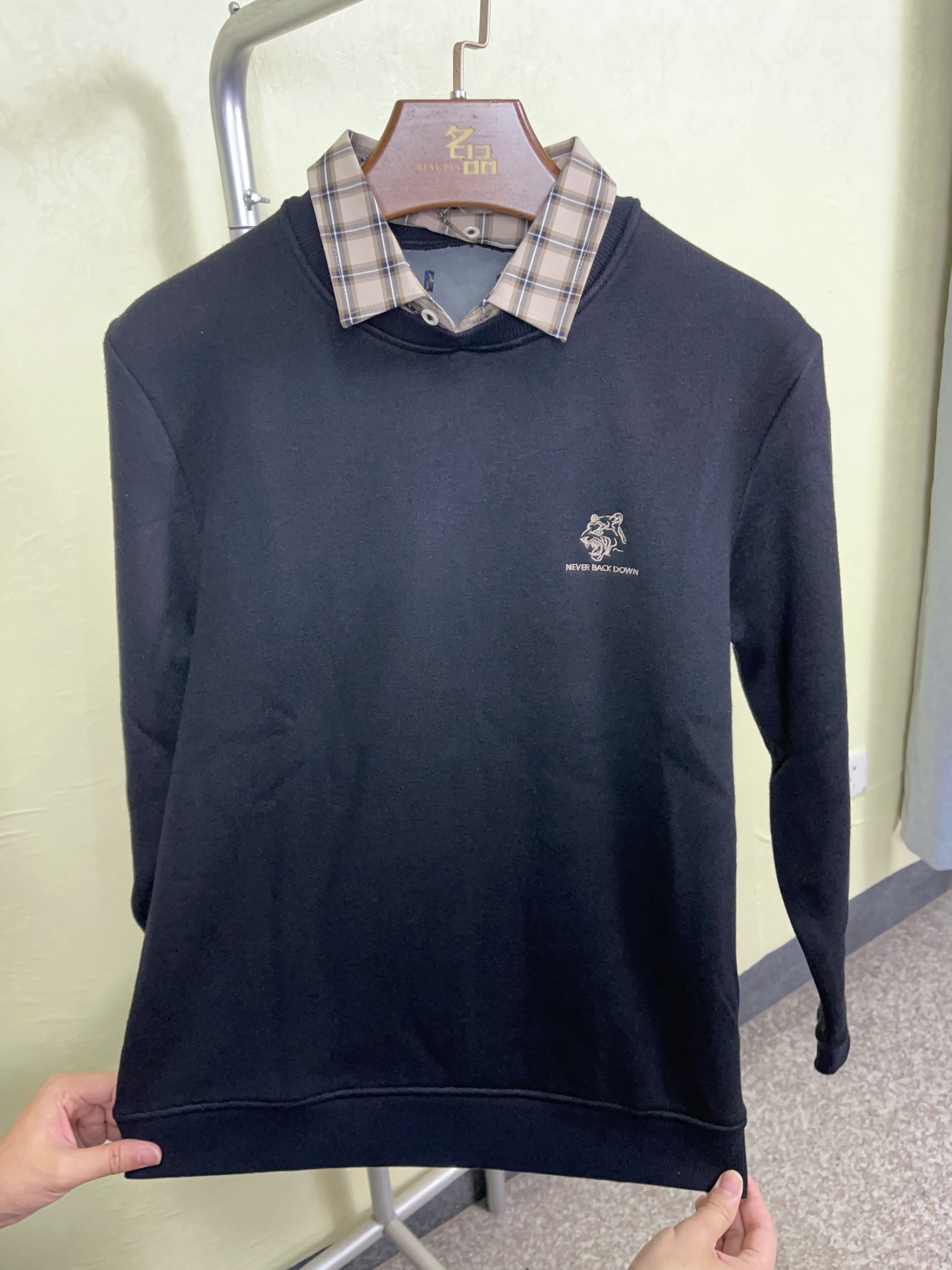 H家 加绒加厚 男士商务休闲秋季假两件毛衫 长袖套头翻领毛衣