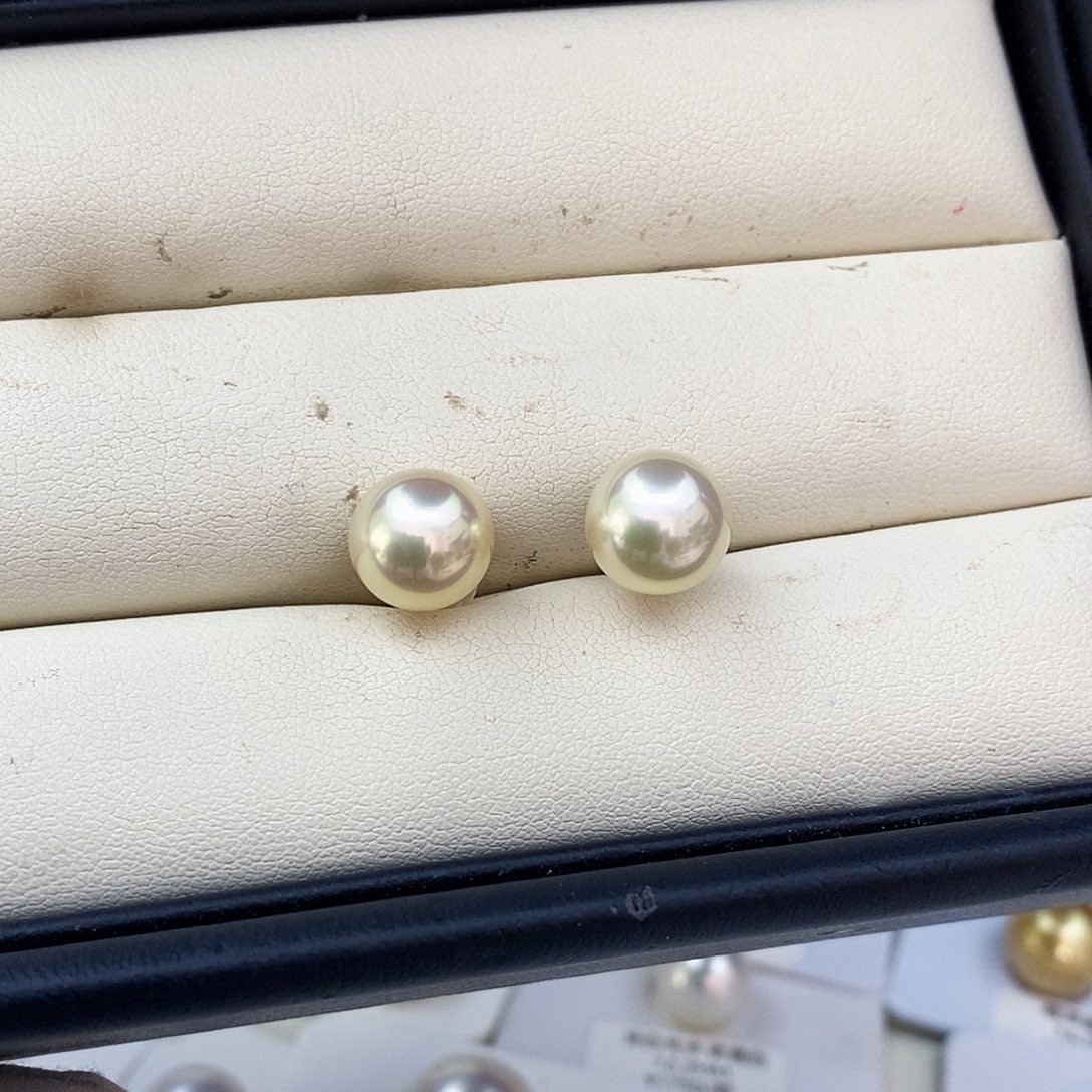 18K金镶嵌耳饰海水珍珠南洋干枯玫瑰金9.9/10mm