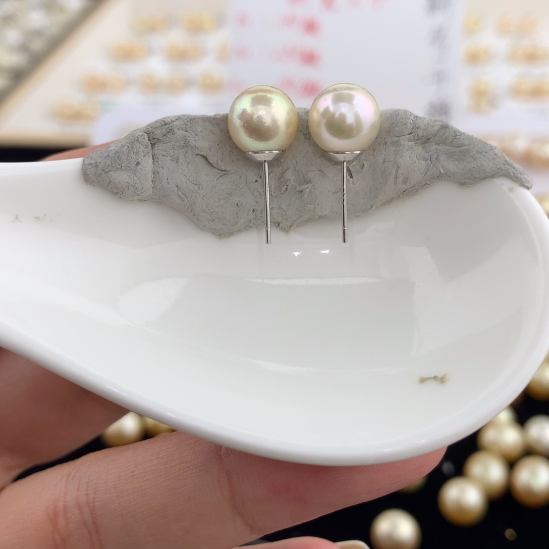 海水珍珠裸珠8-9mm干枯金炫彩素钉成品不退换特价