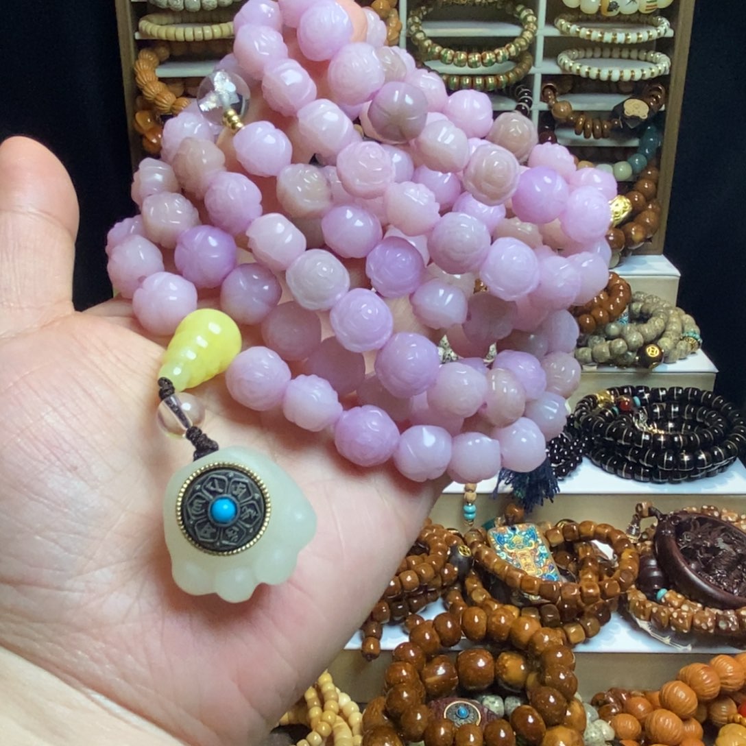 白玉菩提吊坠花朵雕刻菩提108颗