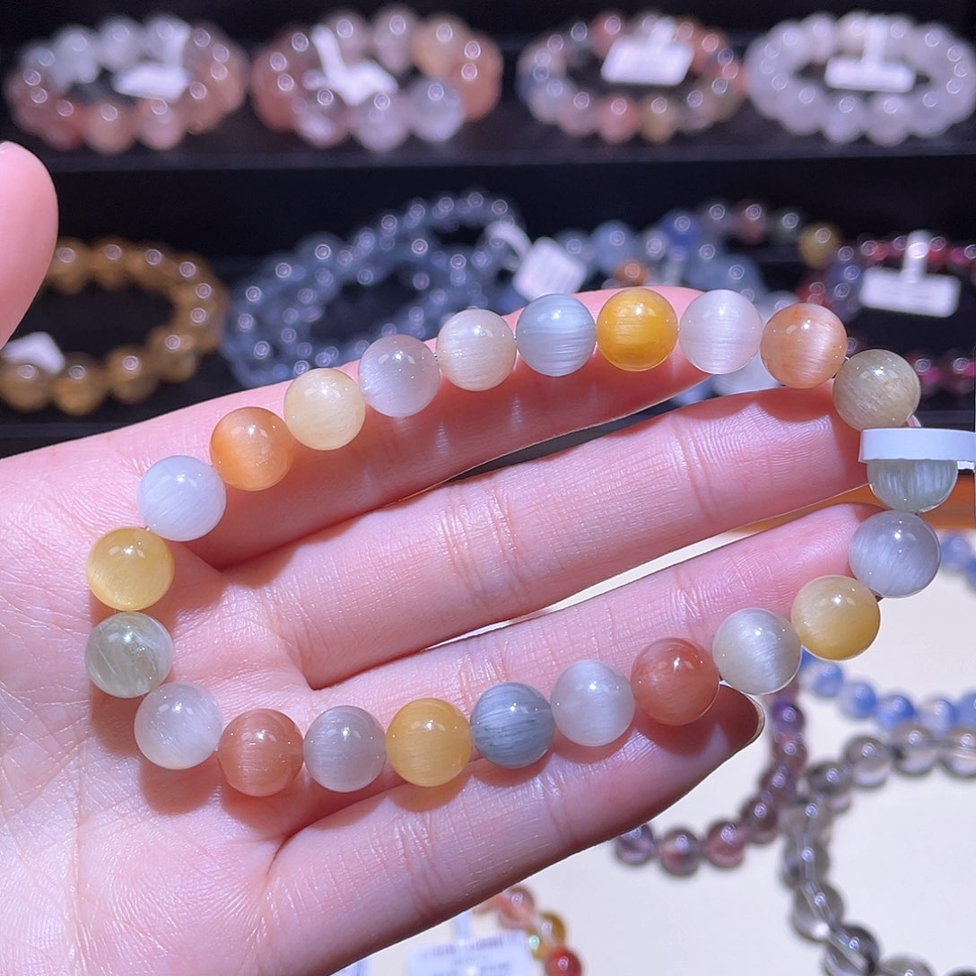 水晶手链未镶嵌兔毛手链，晶体通透8.8