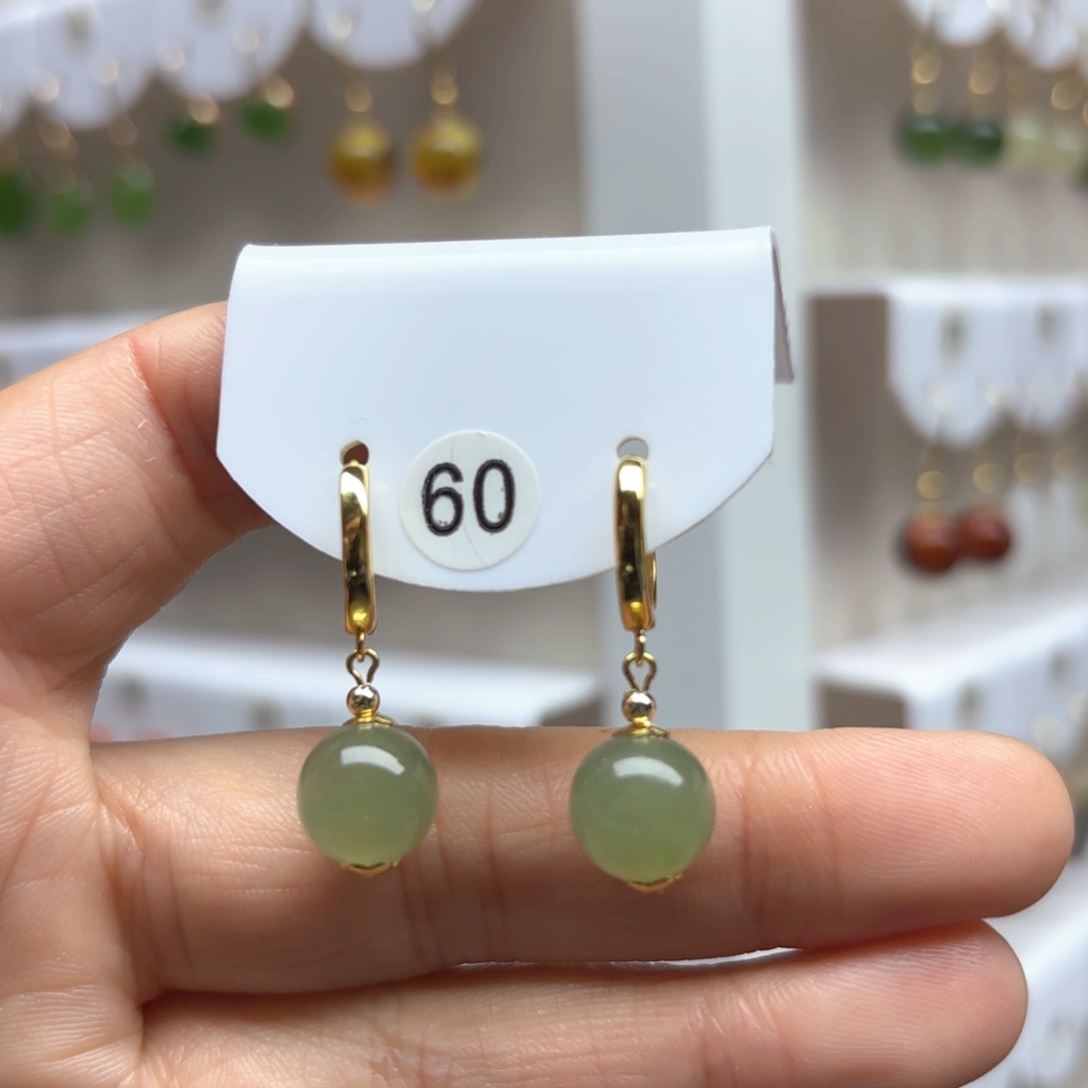 和田玉耳饰银S925镶嵌