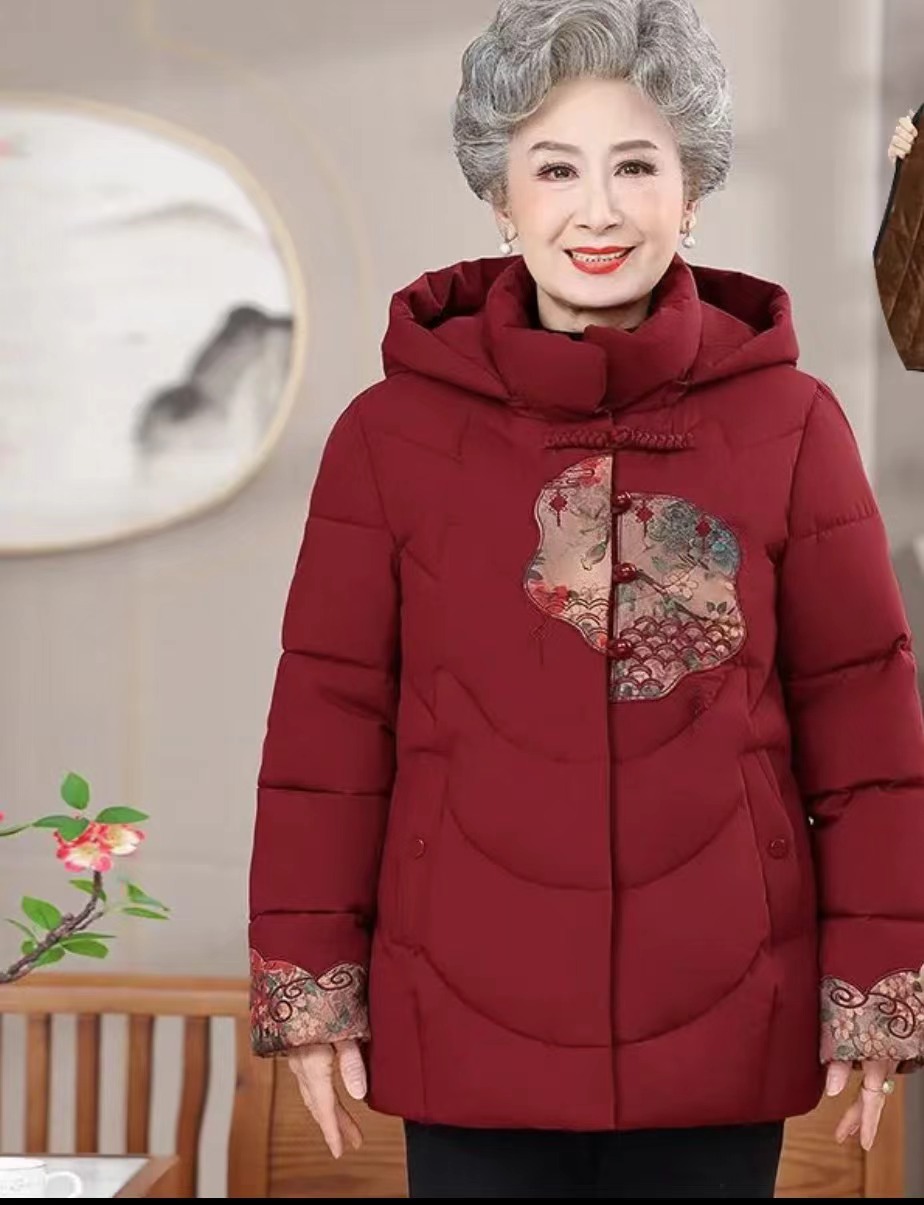奶奶冬装棉衣加绒加厚国风中老年人妈妈装连帽盘扣设计保暖棉袄