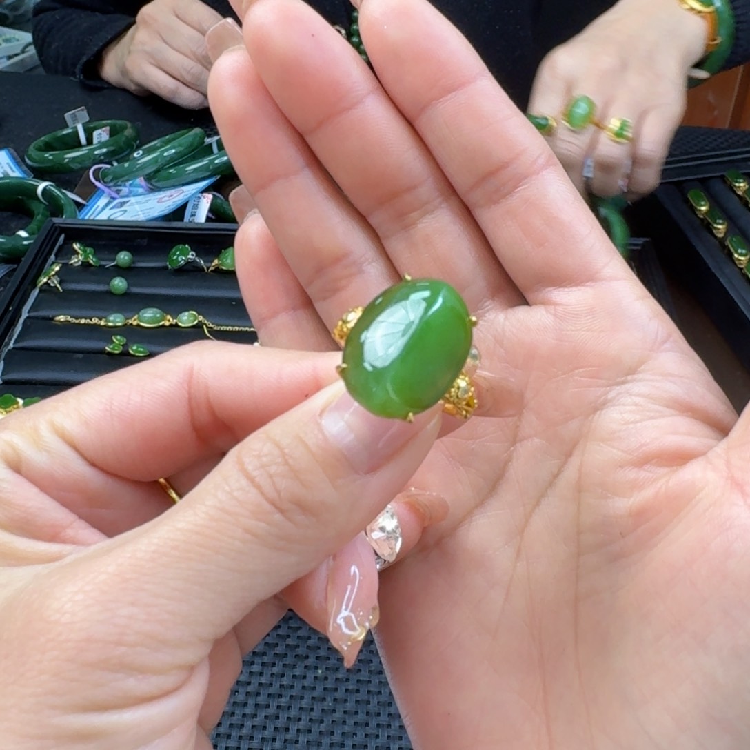 和田玉（碧玉）戒指银S925镶嵌