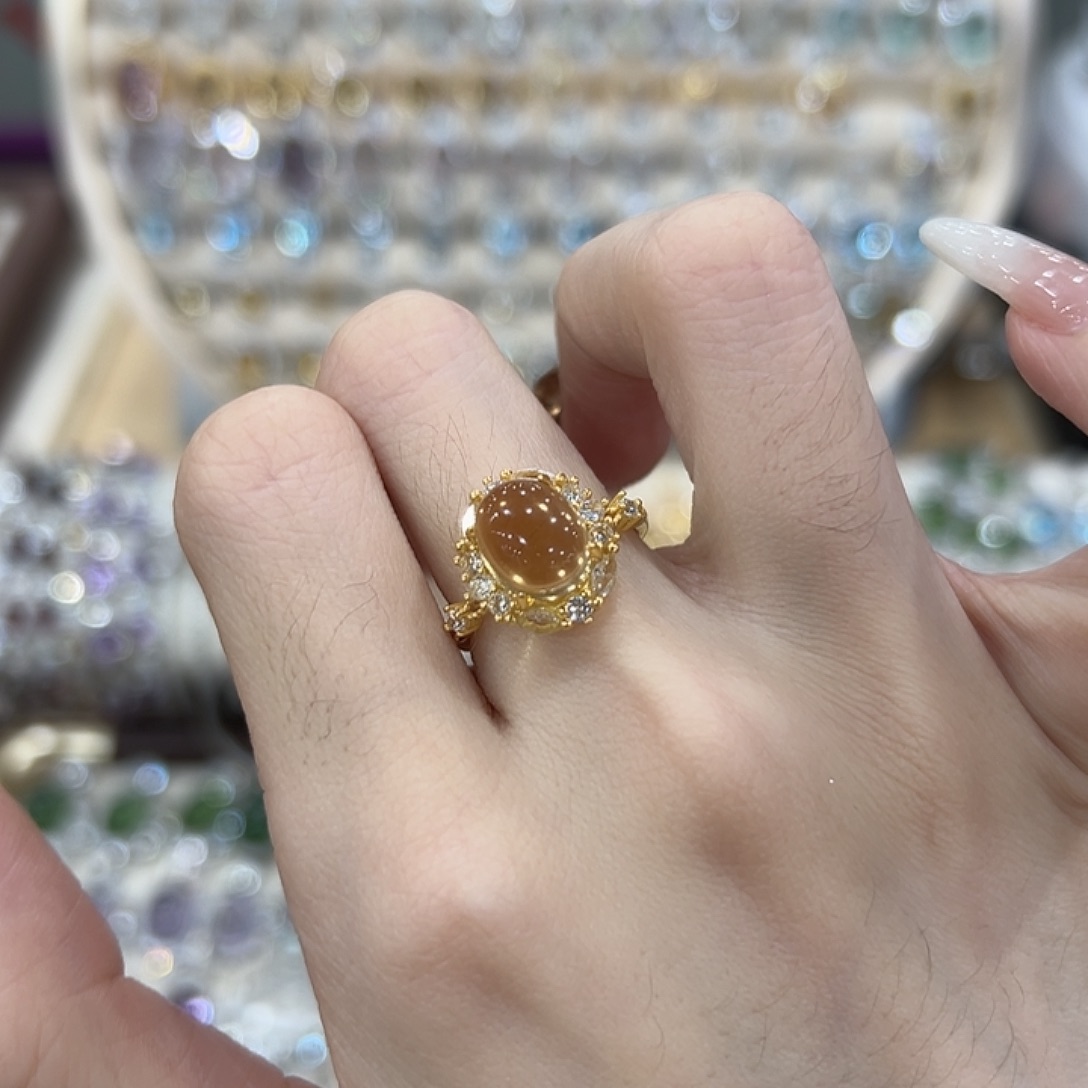 黄晶戒指银S925镶嵌