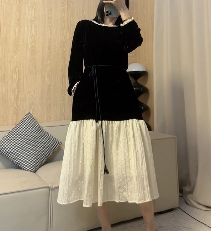 【C·Ting】真丝桑蚕丝拼接提花连衣裙