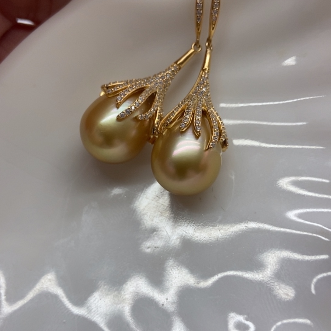 海水珍珠耳饰银S925镶嵌