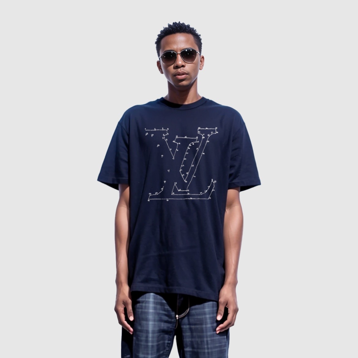 99新 LouisVuitton/路易威登 1884/蓝色Logo针脚刺绣短袖/M码