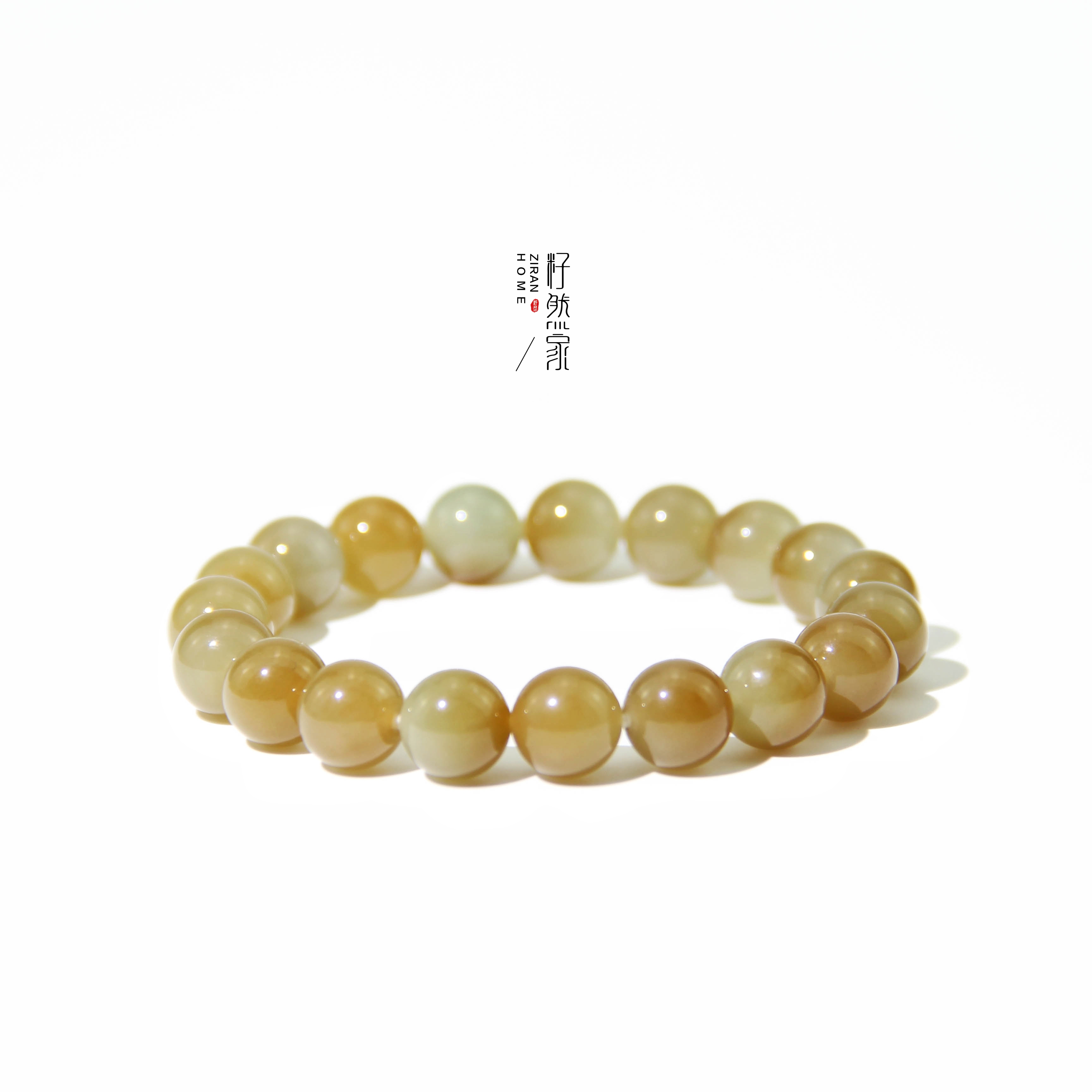 新疆和田玉且末糖（多糖）混糖圆珠手串10mm（多样性发其一）