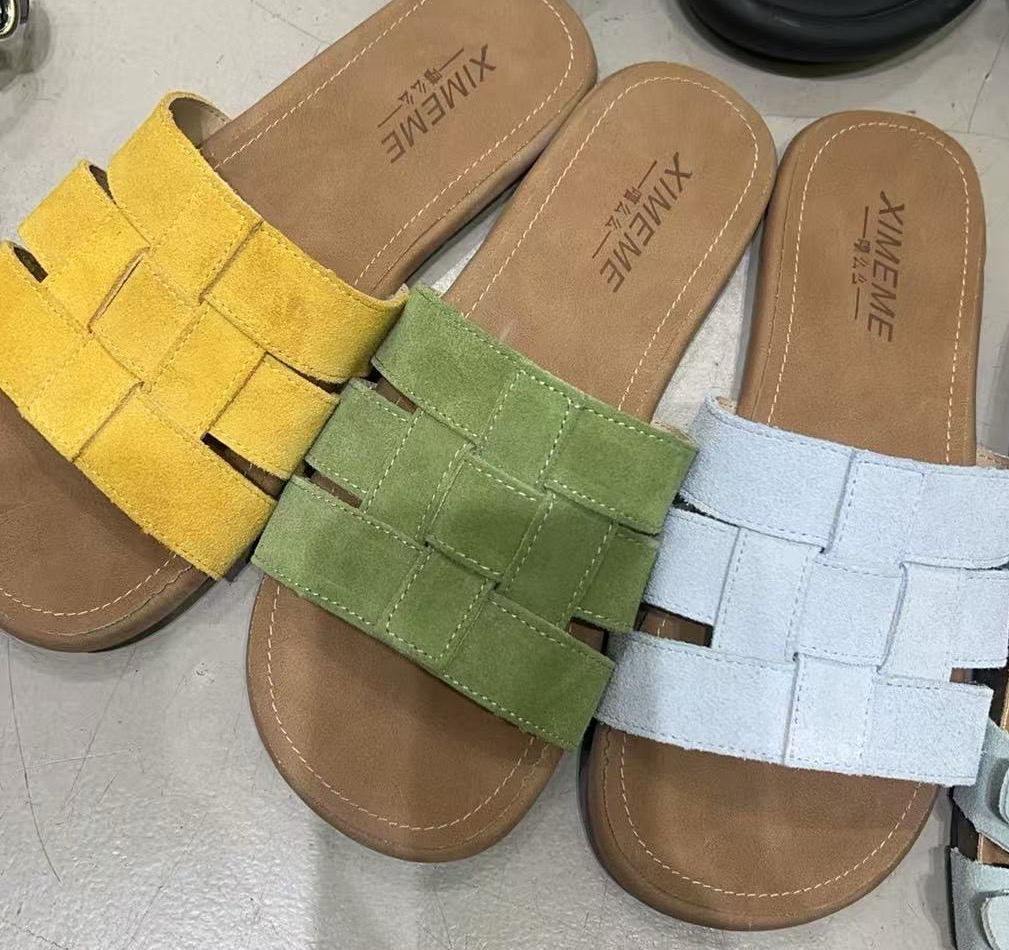 巨软巨好穿~！慵懒编织拖鞋女夏季外穿防滑透气平底一字凉拖2511-1