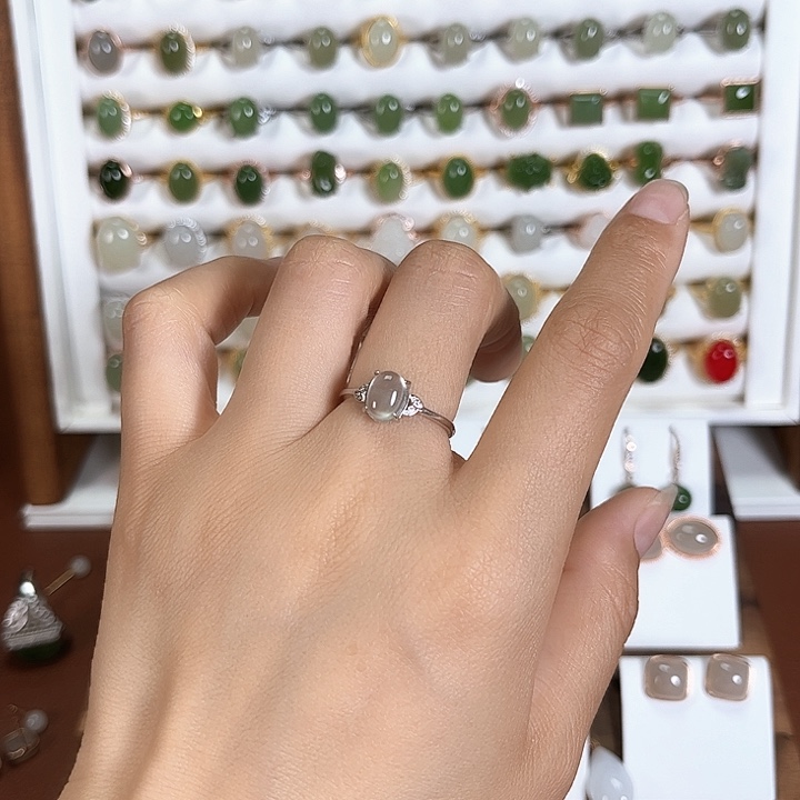 和田玉戒指银S925镶嵌