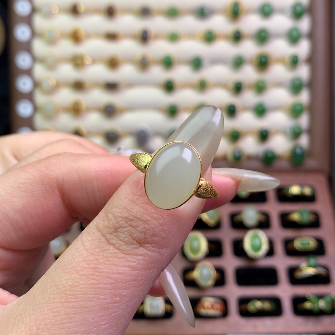 F***M和田玉银S925镀金镶嵌戒指