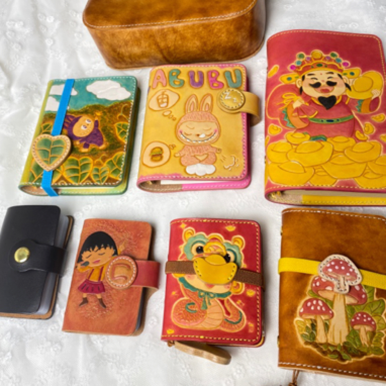 头层牛皮卡包手工皮雕diy卡套证件套手帐本