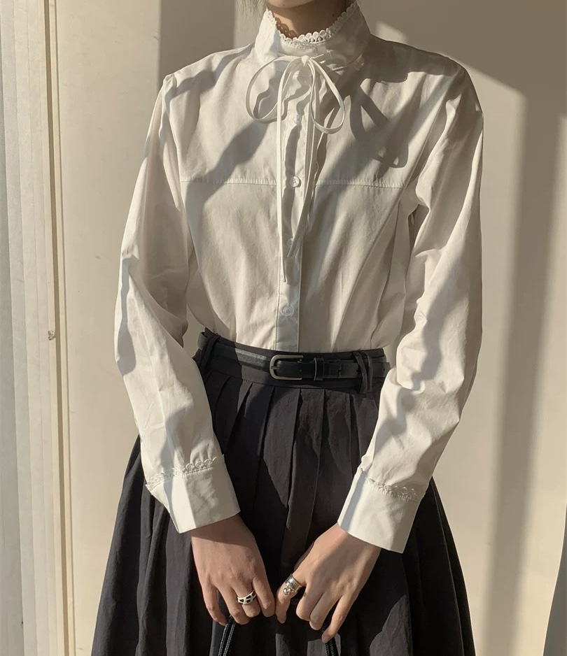 【XIAOHUIHUI】法式木耳边飘带衬衫