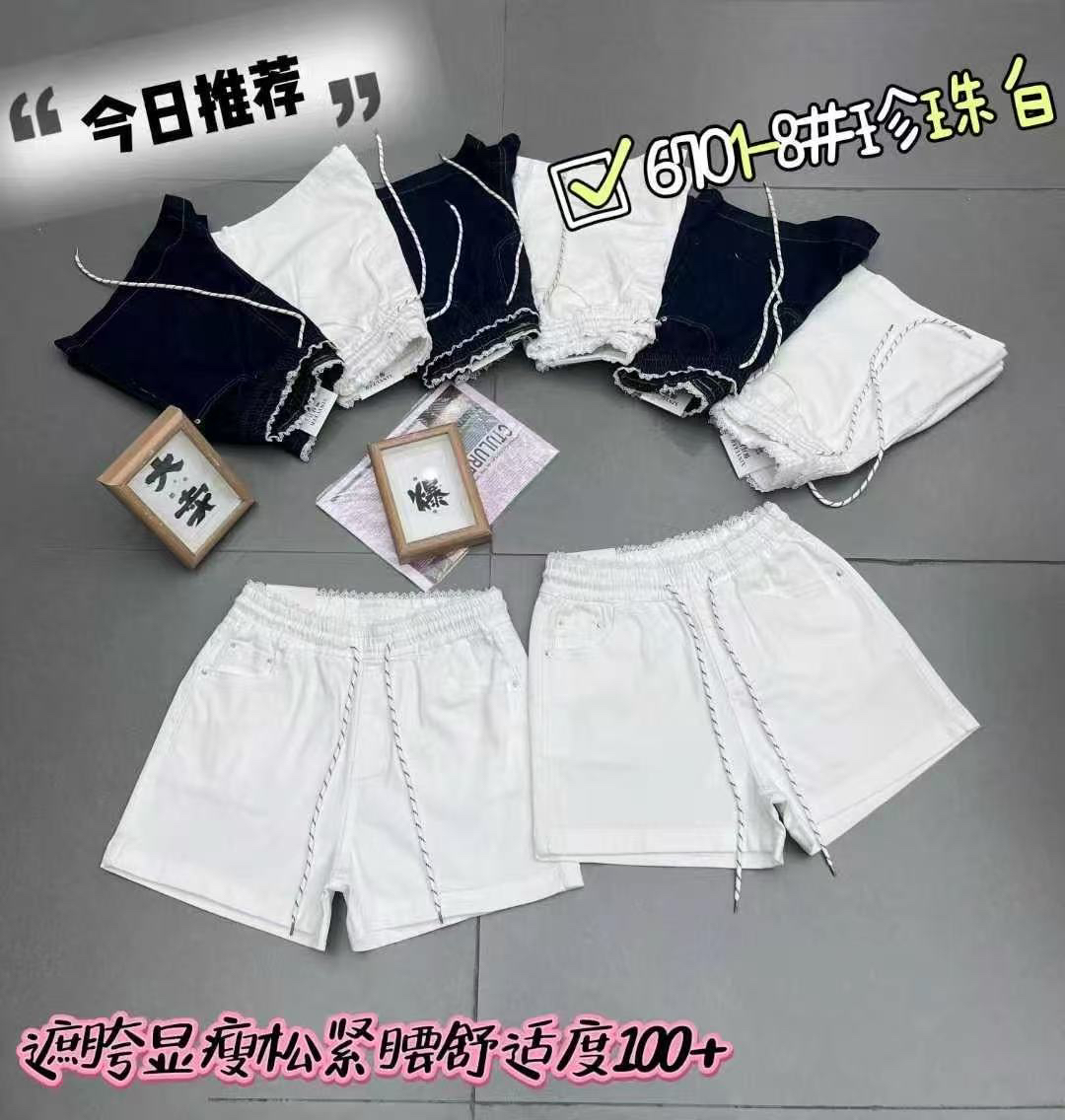 夏款百搭松紧腰四分牛仔短裤6701