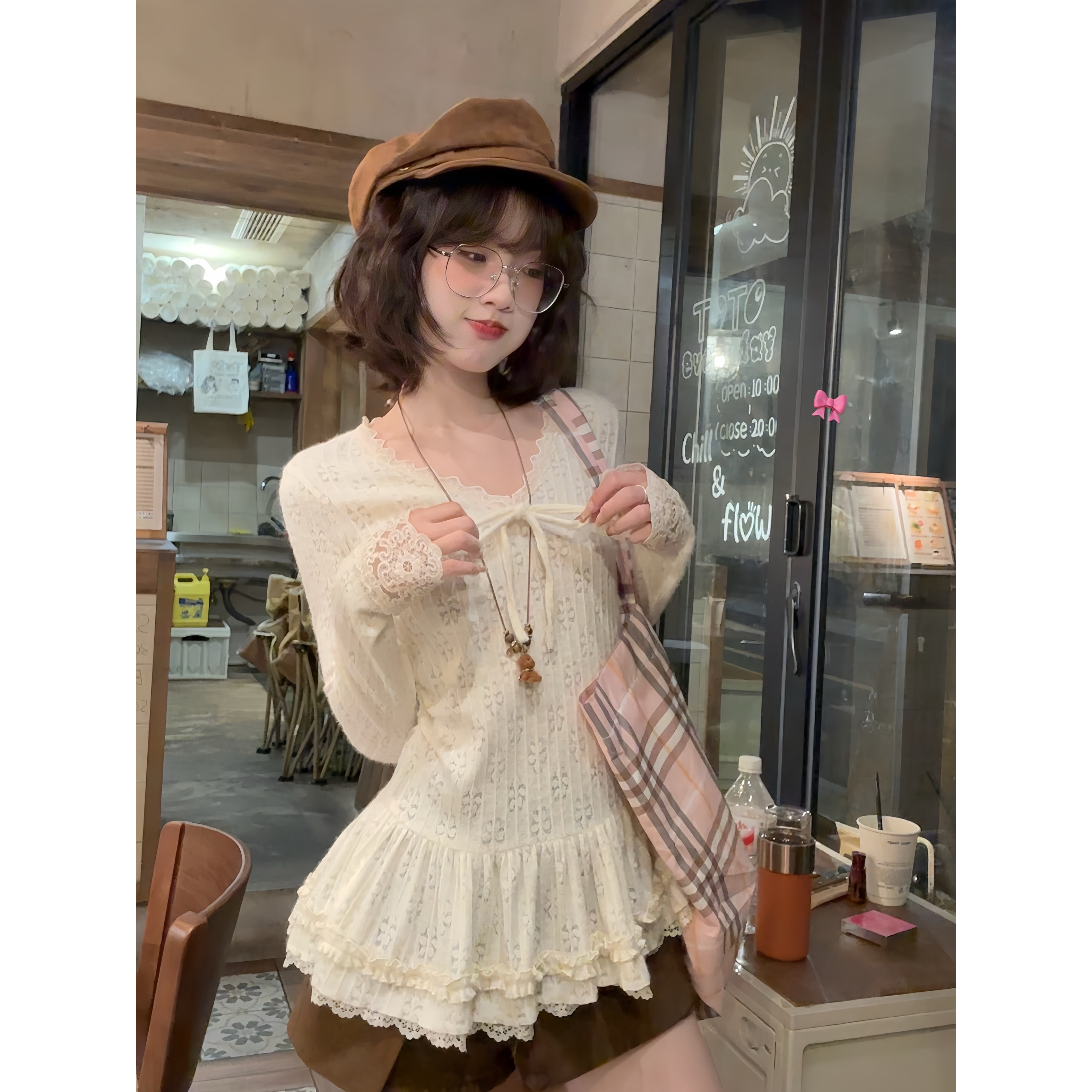 【ALITTLE 乱糟糟】“暖冬泡芙”巨软糯！蝴蝶结木耳边裙摆内搭女