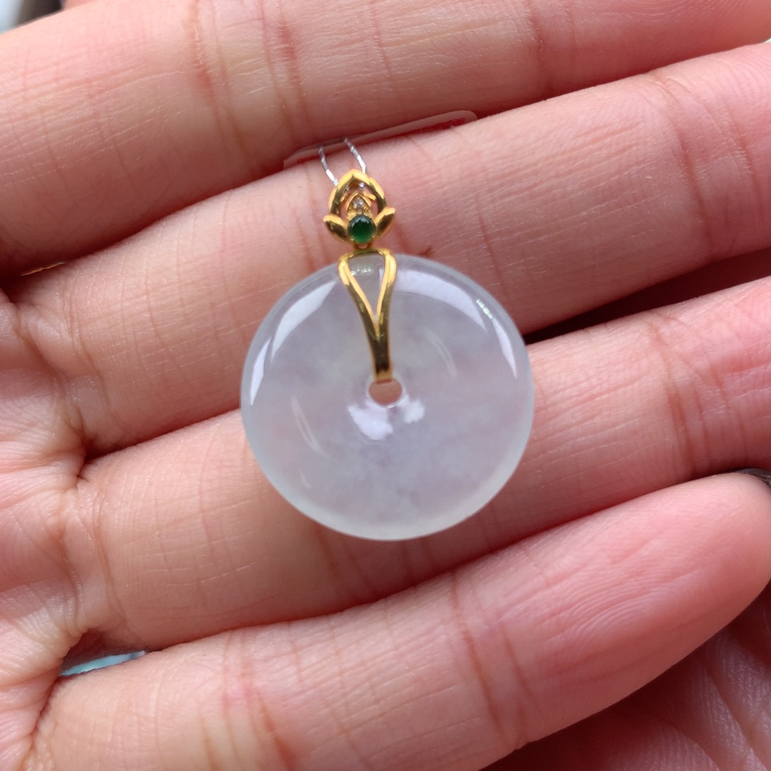 翡翠吊坠(不含链)18K金镶嵌平安扣