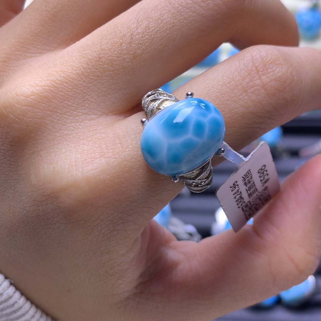 针钠钙石（海纹石）银S925镶嵌戒指蛋面戒指色差略异