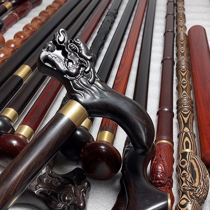 东非黑黄檀（紫光檀）紫光檀龙头拐杖