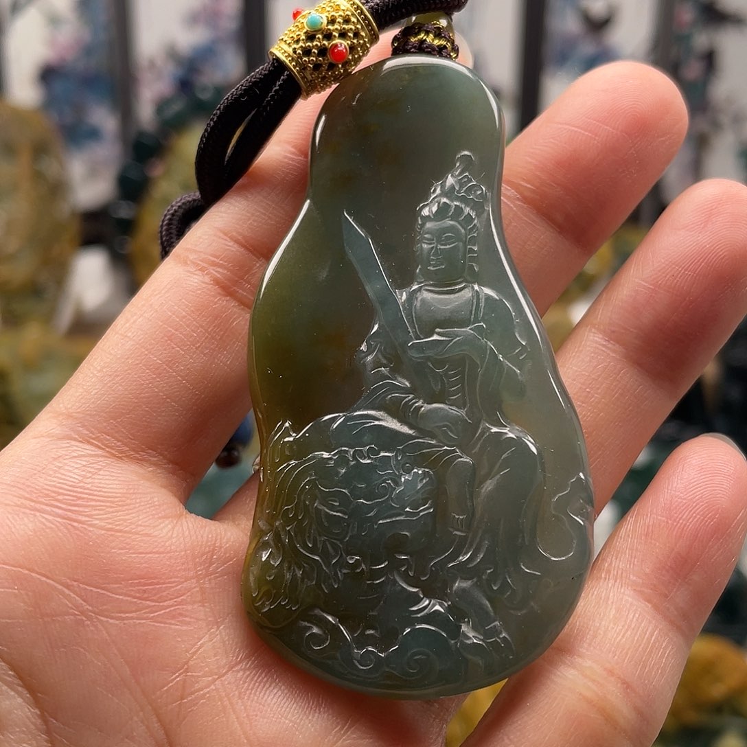 翡翠未镶嵌颈饰天然翡翠a货文殊