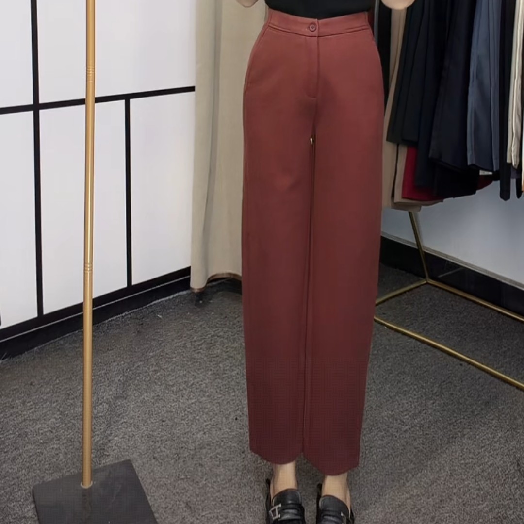 8170款2025冬季新款高腰时尚百搭毛呢九分休闲裤