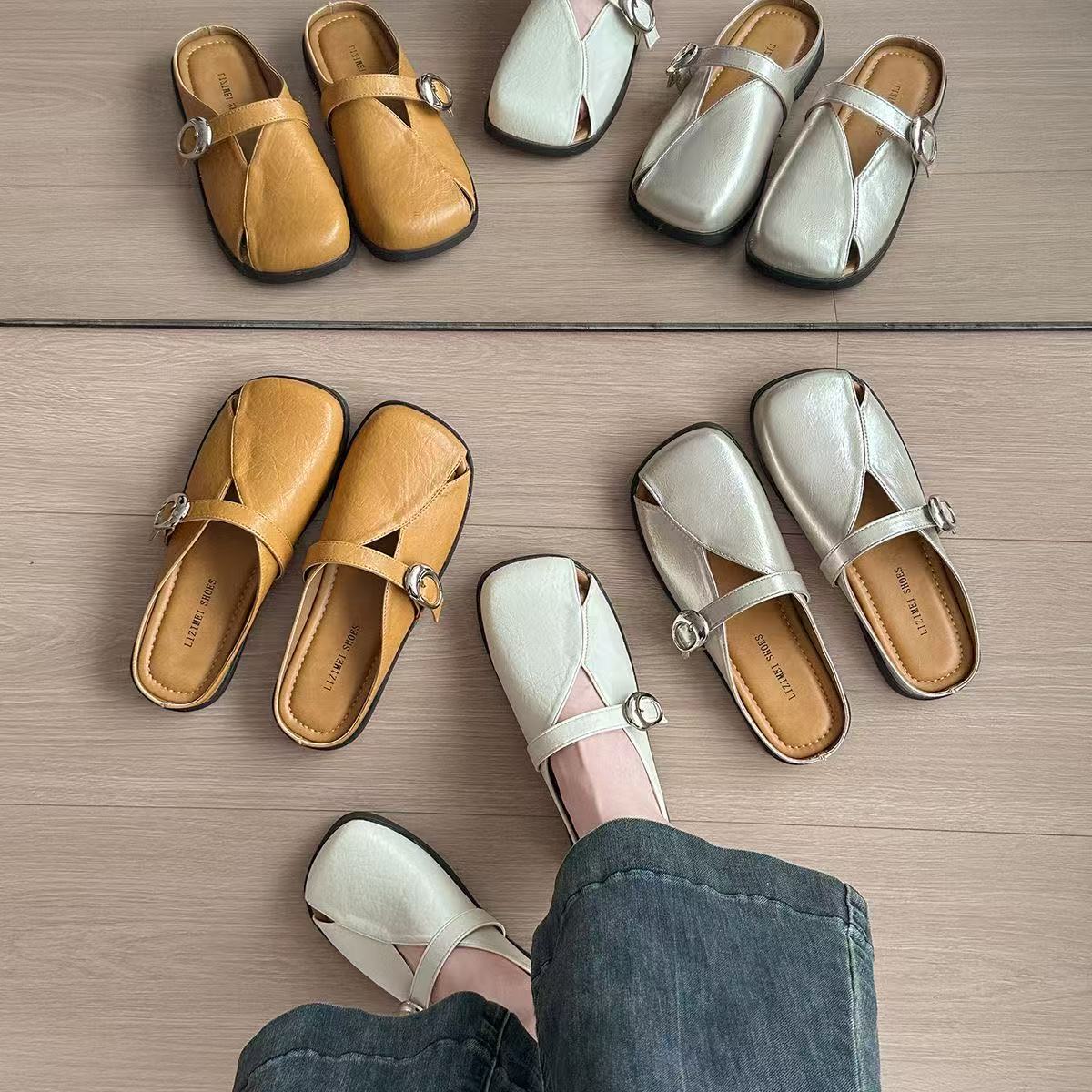 【WW】时尚百搭夏季新款包头拖网红镂空极简风防滑韩版包头女