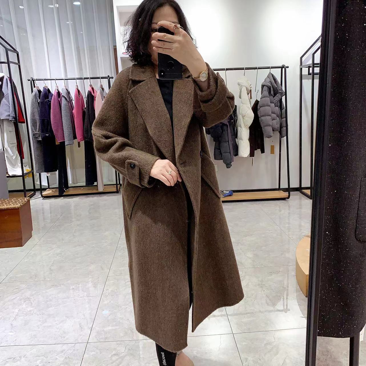 西装领长款双面大衣6013