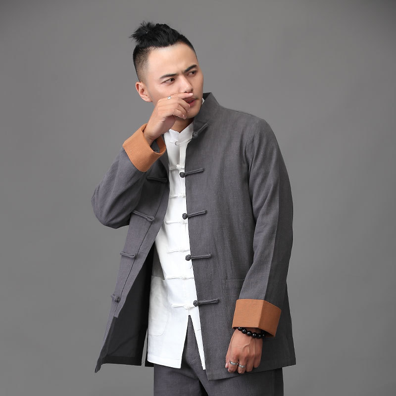 文柯唐装男棉麻立领盘扣中国风外套中式亚麻宽松休闲上衣春秋男装