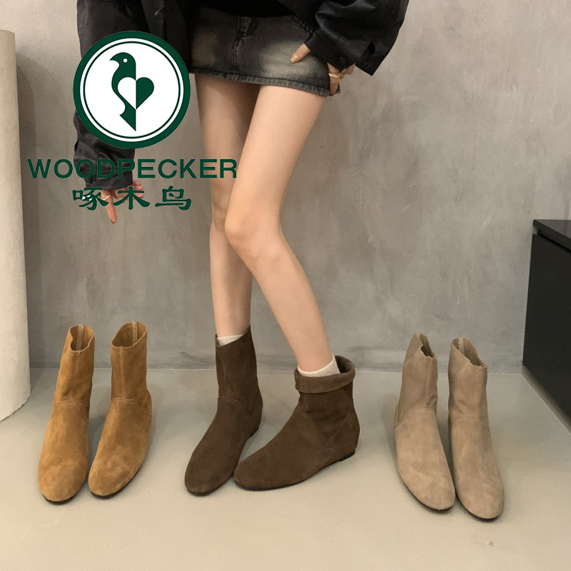 啄木鸟时尚小个子内增高勃肯短靴女靴子2025秋冬新款西部靴堆堆靴