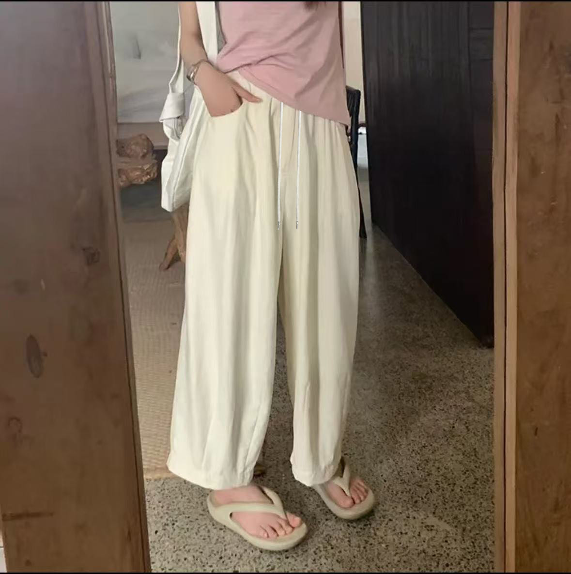 001女装休闲裤显瘦直筒百搭夏季薄款纯色阔腿裤