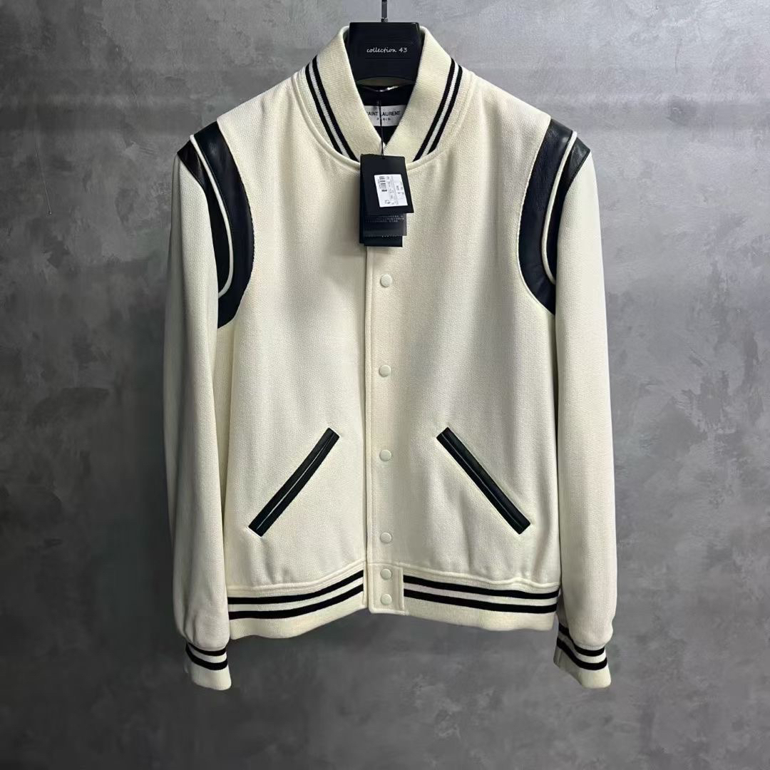 未使用 YSL/圣罗兰 白色条纹单排扣休闲棒球服/全码