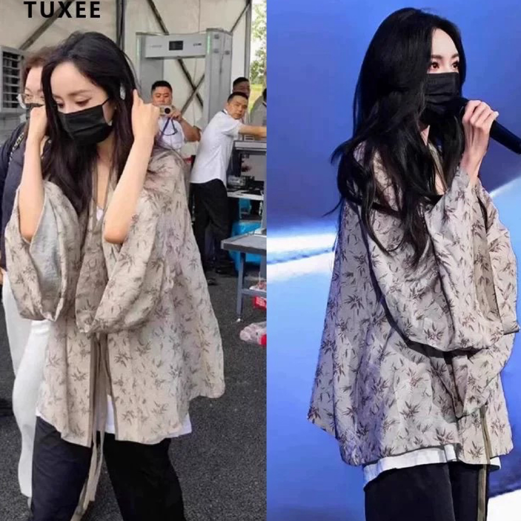 001幂幂同款汉服复古国风开衫印花宽松薄款防晒衬衫