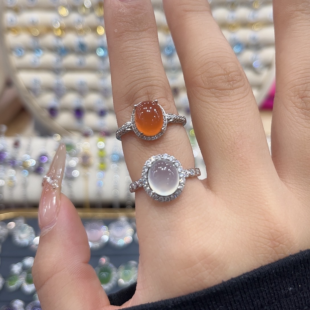 A***瓜蛇纹石玉银S925镶嵌戒指