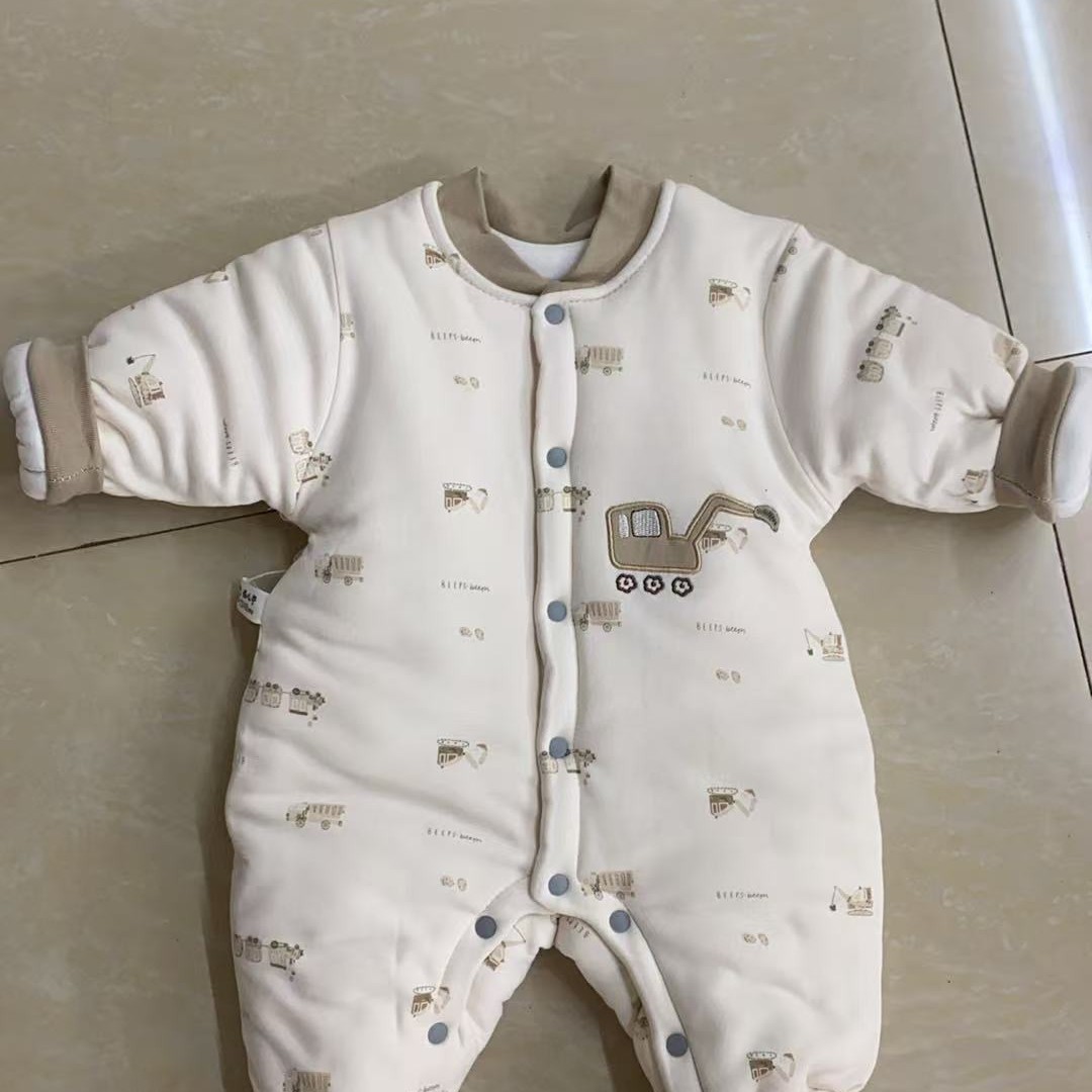 新款400克棉花加厚开脚连体衣婴儿冬季保暖绅士款水洗爬服哈衣