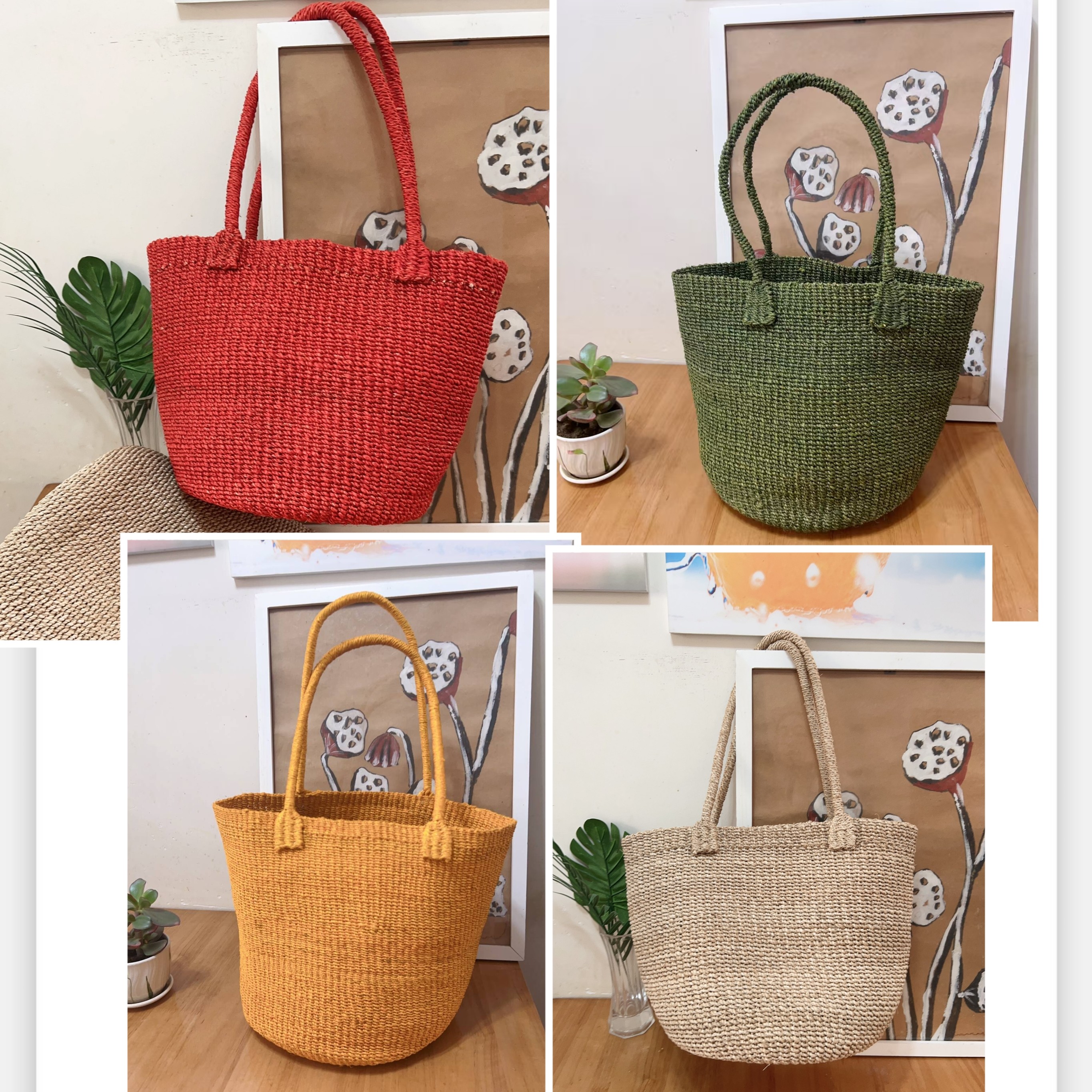 高货进口蕉麻水桶包单肩包手工包编织包草编包