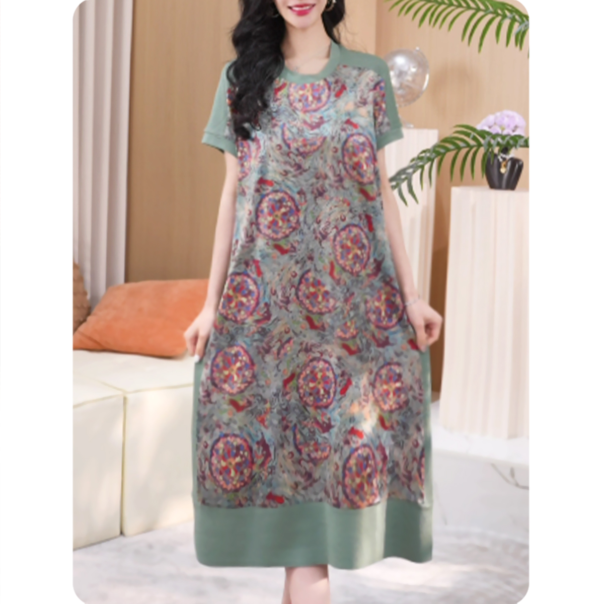 [花镜]新品女士宽松连衣裙中长款休闲女装2ZL0125703