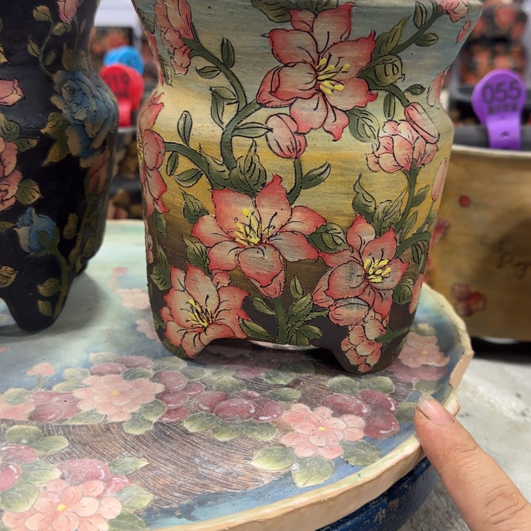 哈***！花盆紫砂精品多肉手绘花盆