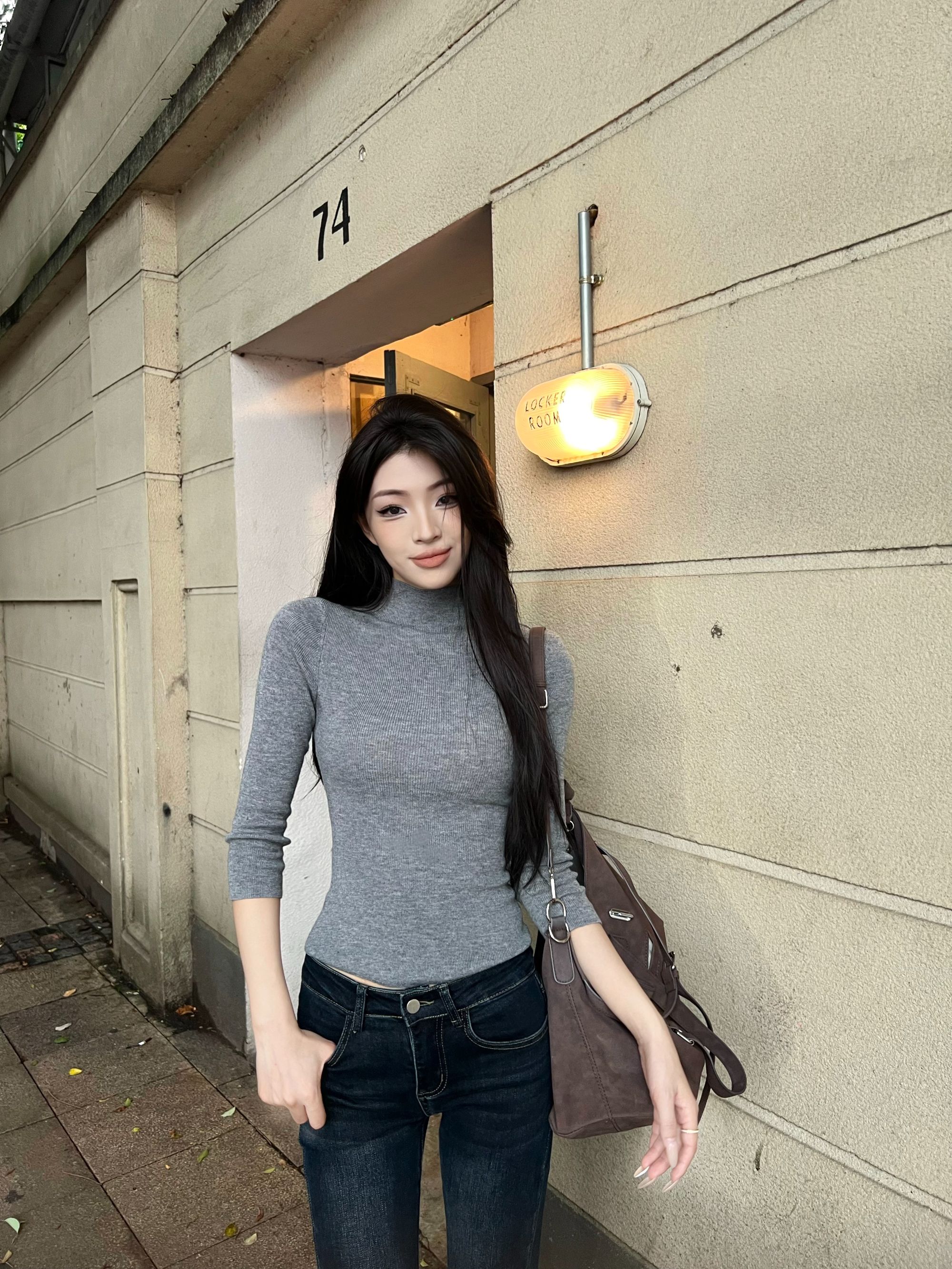 羊毛针织打底衫女基础款百搭半高领七分长袖上衣