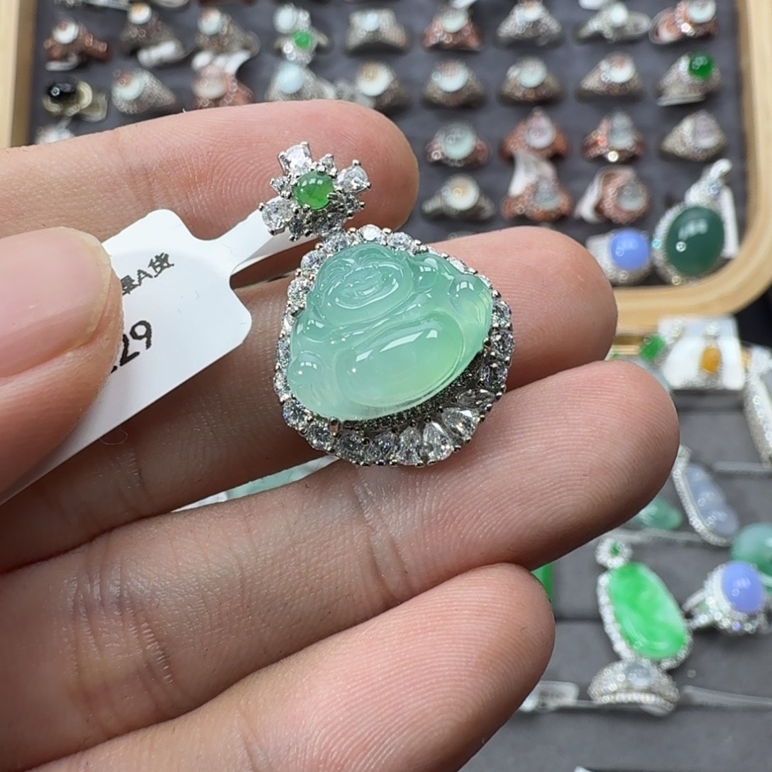翡翠银S925镶嵌戒指天然缅甸翡翠A货