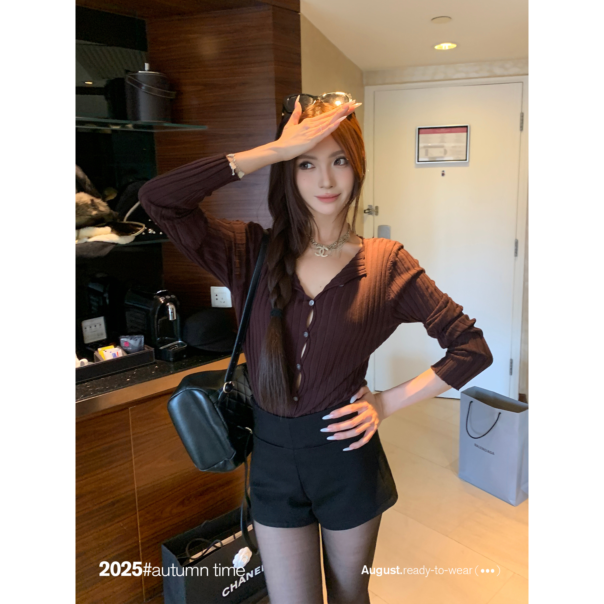 SUNONEONE【巴黎午后】竖条针织开衫女秋季圆领长袖上衣外套D0358Z