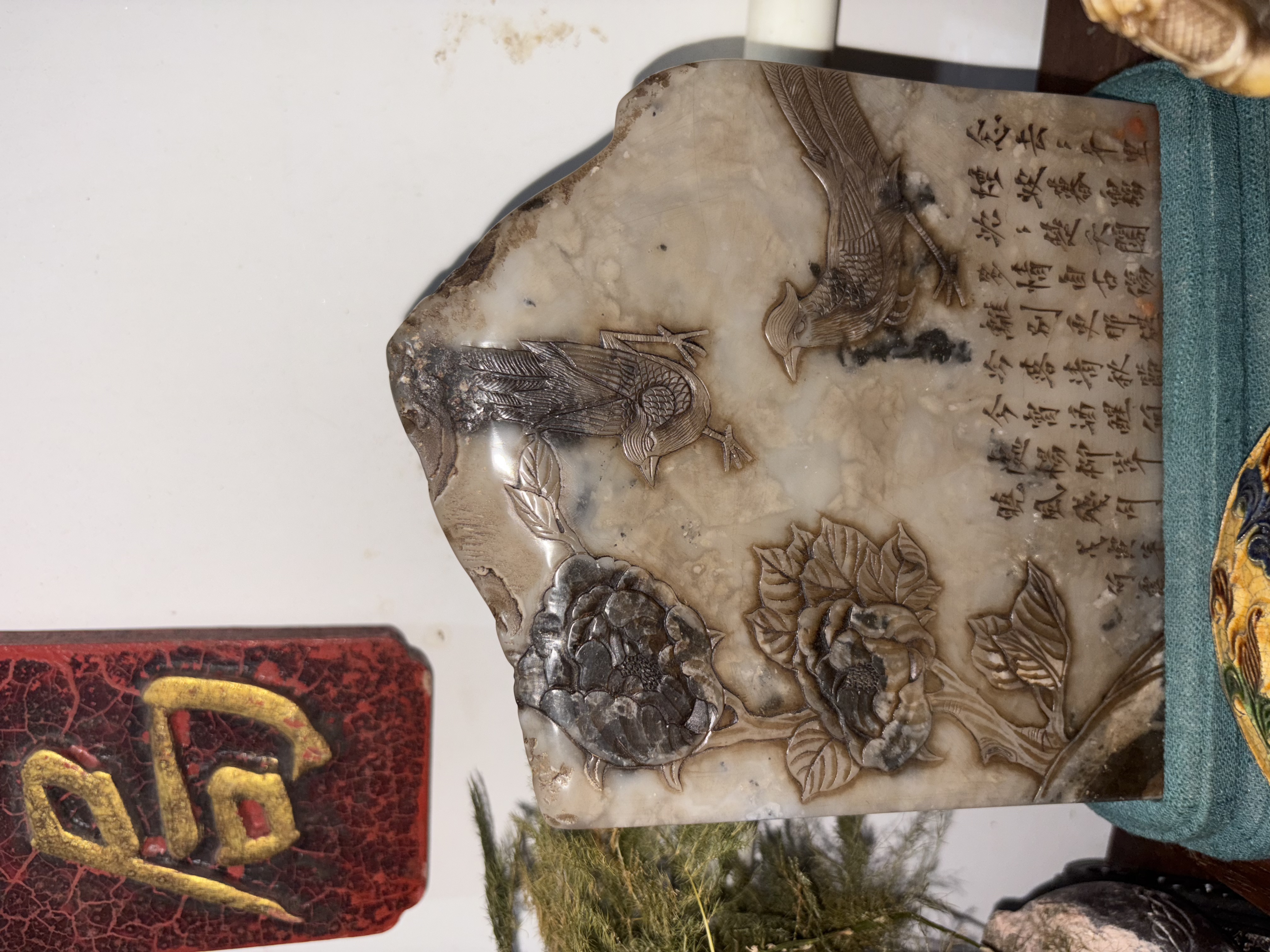 寿山石花鸟摆件印章-手工艺品-复古