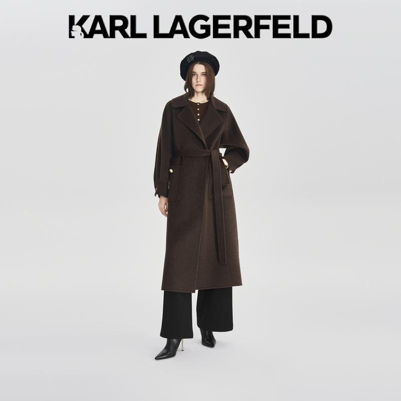 【丽公主专属】KARLLAGERFELD 长款平驳领大衣M27E2947