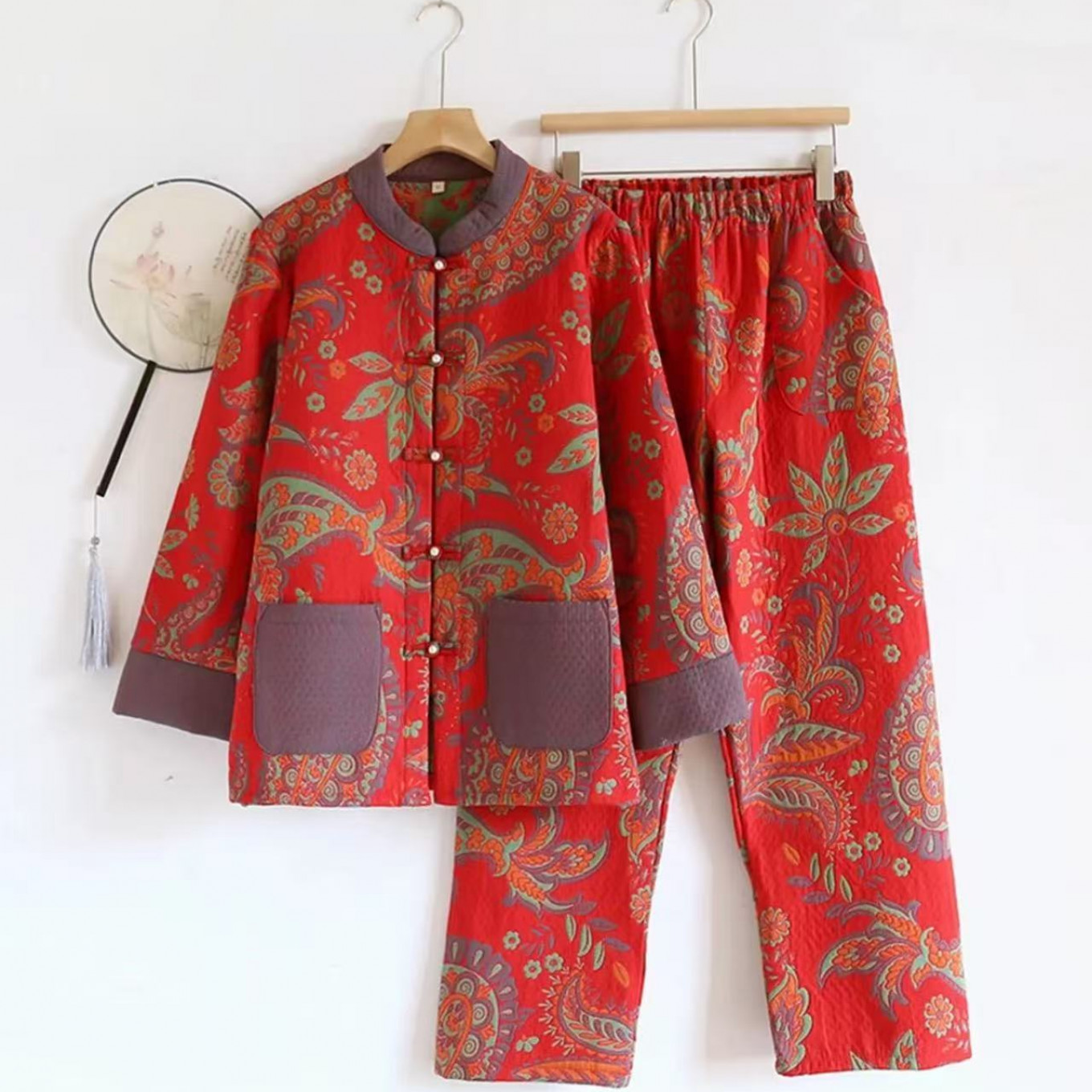 【红姐姐专属】高定冬款加厚提花棉工艺家居服睡衣对开襟长袖长裤套