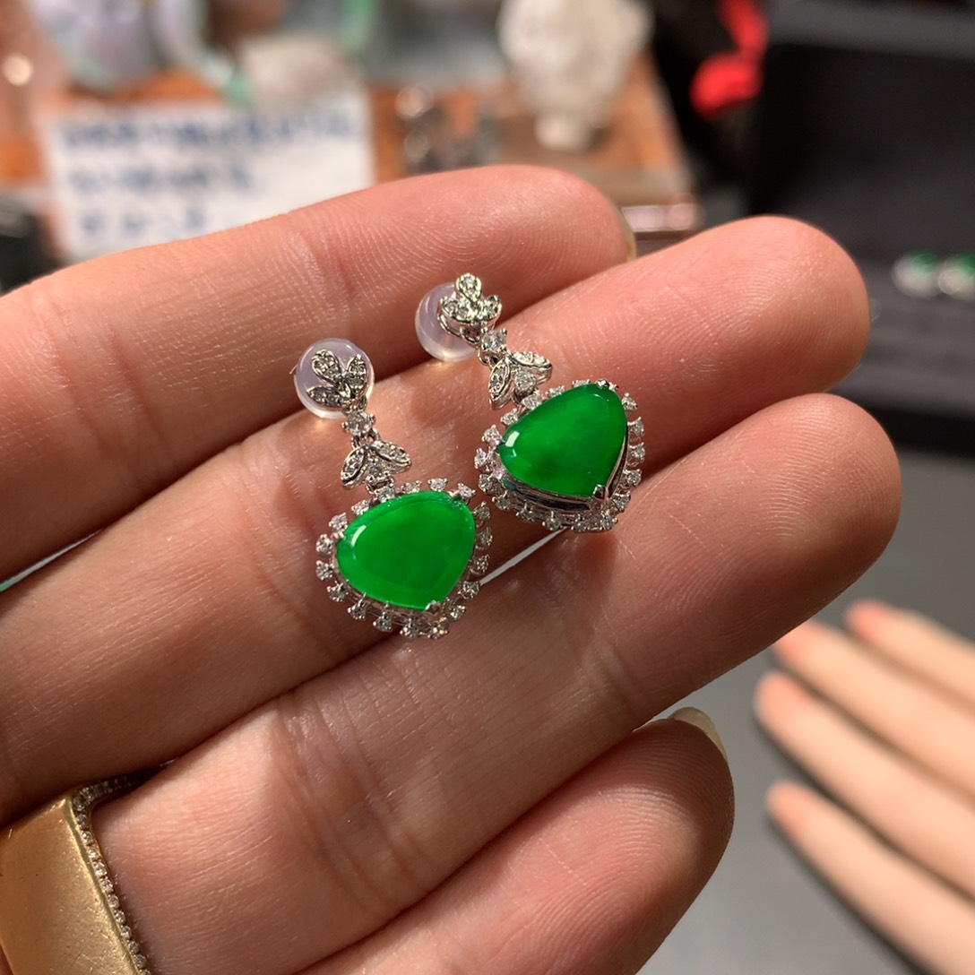 翡翠耳饰18K金镶嵌壹*爱心翡翠